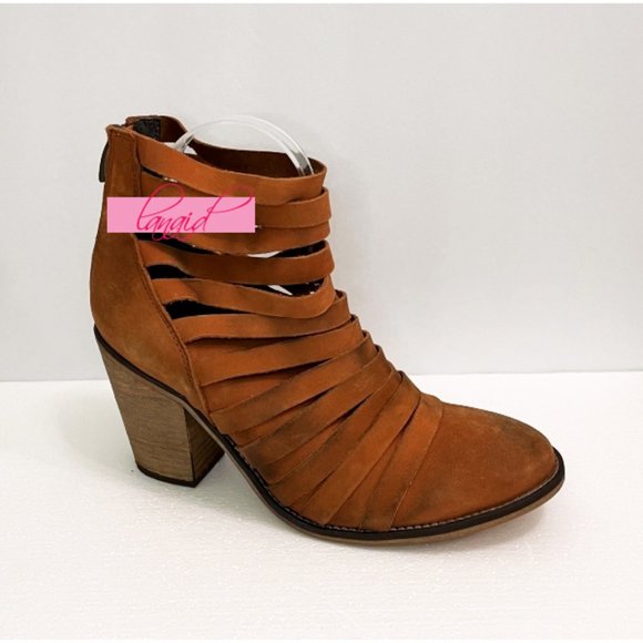 NEW Free People Hybrid Heel Boots Terracotta Tan Destroyed Leather Ankle Booties - Picture 5 of 12